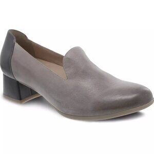 Dansko Gray Leather Low Block Heel Loafers